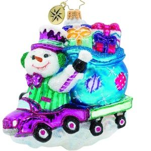 Christopher Radko cruising down the freeway snowman